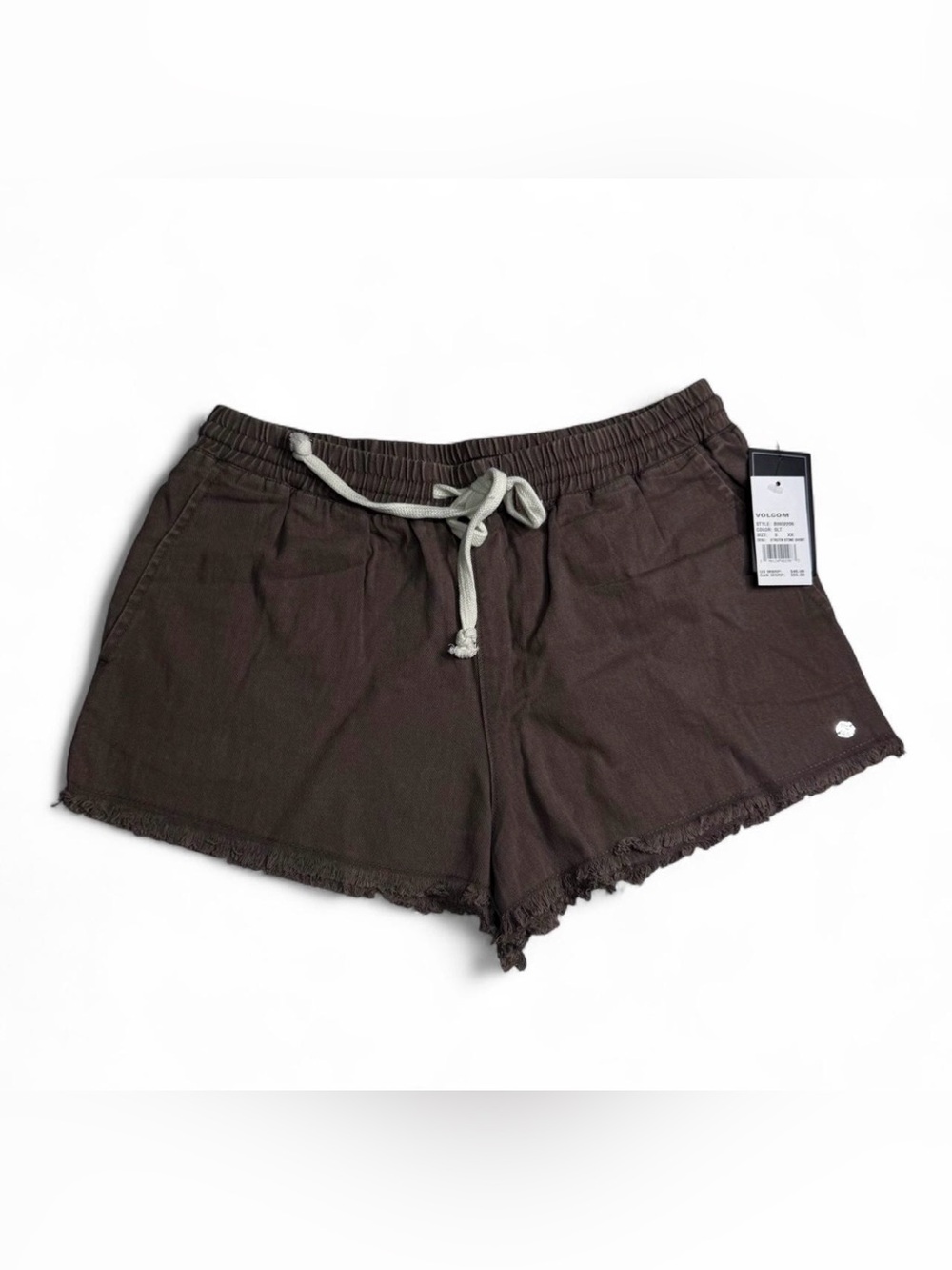 Volcom Struttin Stone Short Frayed Hem Drawstring Shorts Slate Brown Size S NEW